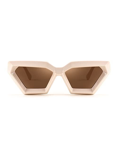 FEISEDY Cateye Sunglasses Thick Frame Women Men Square Vintage Futuristic Polygon Sunnies B4079