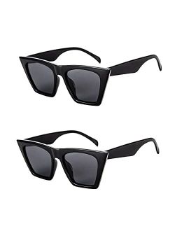 2 PACK Vintage Square Cat Eye Sunglasses Women Trendy Cateye Sunglasses B2473-F2