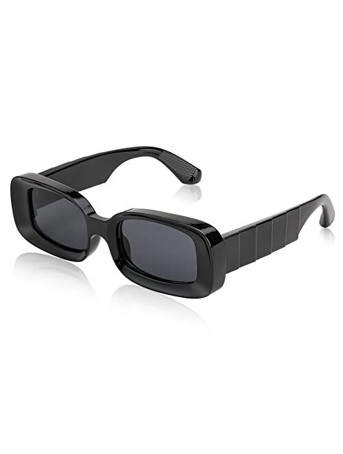 FEISEDY Retro Thick Rectangle Sunglasses Retro 90s Small Chunky Square Women Men B2307