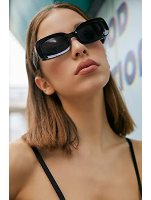 FEISEDY Retro Thick Rectangle Sunglasses Retro 90s Small Chunky Square Women Men B2307