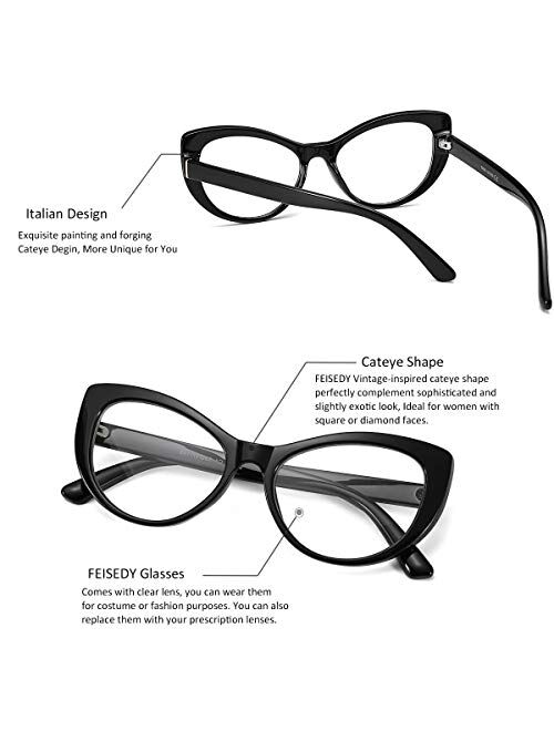 FEISEDY Womens Cateye Glasses Frame Printed Eyewear Clear Lenses Eyeglasses B2441
