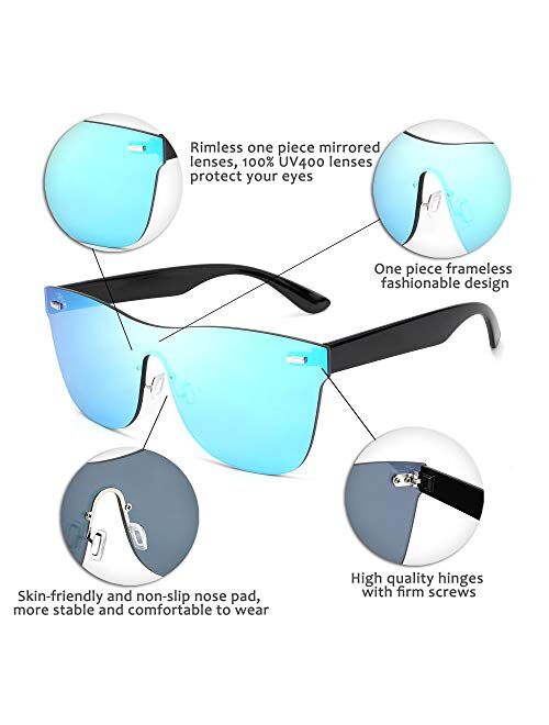 FEISEDY Oversized Mirrored Frameless Lens One Piece Sunglasses for Women Men B2647
