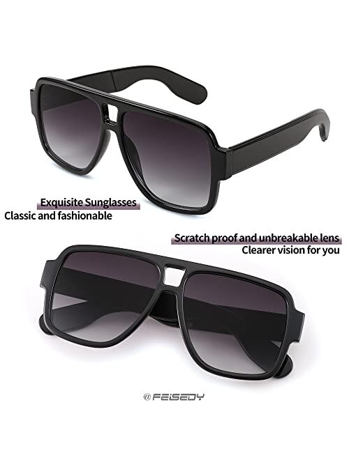 FEISEDY Retro 70s Oversized Pilot Sunglasses Women Men Plastic Vintage Square Frame B2954
