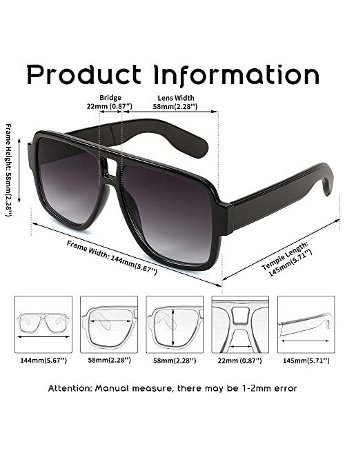 FEISEDY Retro 70s Oversized Pilot Sunglasses Women Men Plastic Vintage Square Frame B2954