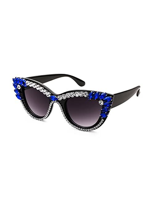 FEISEDY Retro Cat Eye Women Sunglasses Crystal Rhinestone Sparkling Bejewelled Vintage Sunnies B4075