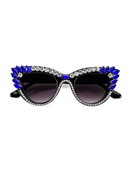 FEISEDY Retro Cat Eye Women Sunglasses Crystal Rhinestone Sparkling Bejewelled Vintage Sunnies B4075