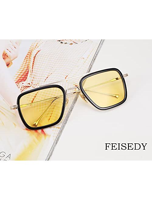 FEISEDY Retro 70s Pilot Sunglasses Tony Sunglasses Trendy Women Square Sun Glasses B2510