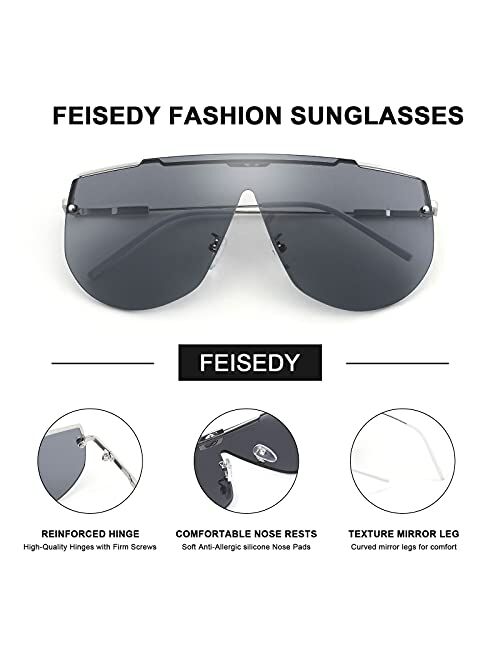 FEISEDY Oversized One Piece Sunglasses Ocean Rimless Flat Top Glasses for Men Women B4011