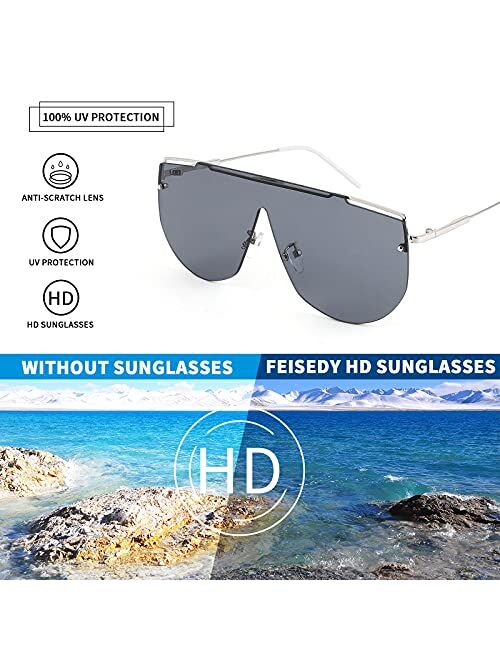 FEISEDY Oversized One Piece Sunglasses Ocean Rimless Flat Top Glasses for Men Women B4011