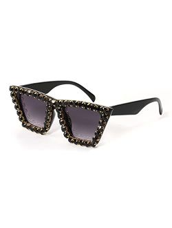 Women Crystal Square Cat Eye Sunglasses Sparkling Trendy Retro Cateye Sunglasses B2898