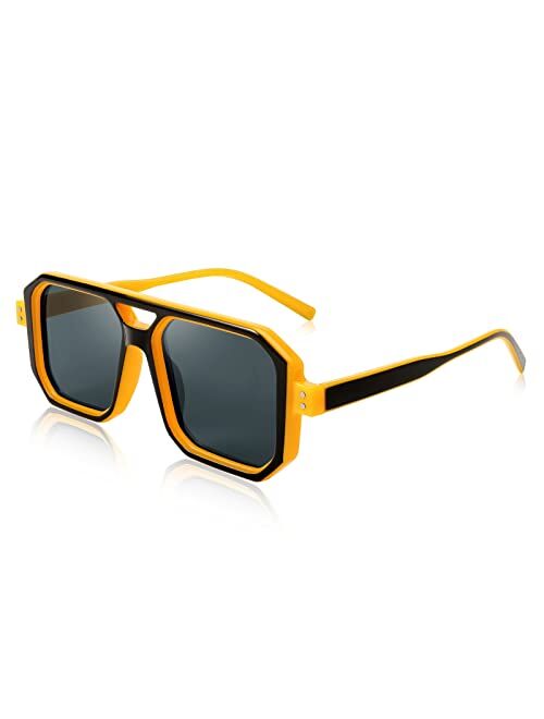 FEISEDY Square Aviator Sunglasses Men Women Retro Trendy 70s Aviator Sunglasses Plastic Frame B2939