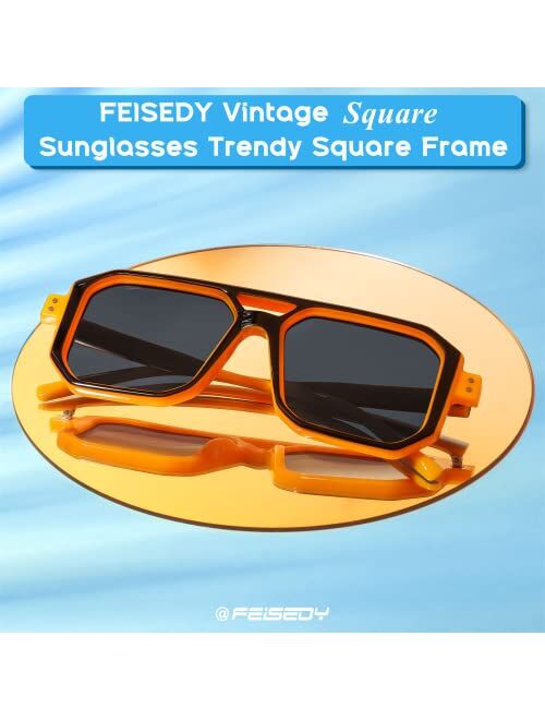 FEISEDY Square Aviator Sunglasses Men Women Retro Trendy 70s Aviator Sunglasses Plastic Frame B2939