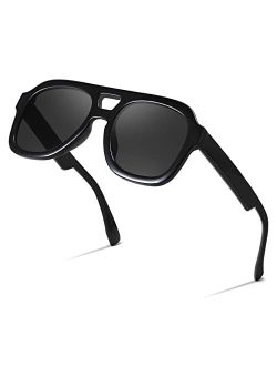 Vintage Pilot Sunglasses Double Bridge Women Men Large Square Thick Frame Trendy Eyewear UV400 B2846