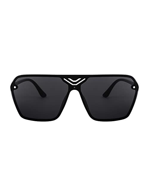 FEISEDY Square Flat Top Shield Sunglasses for Men Women One Piece Rimless Futuristic Shades Sunnies B9060