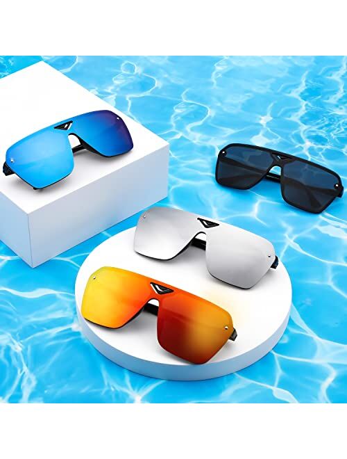 FEISEDY Square Flat Top Shield Sunglasses for Men Women One Piece Rimless Futuristic Shades Sunnies B9060