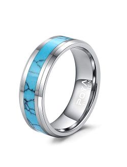 Poya Tungsten POYA 8mm Tungsten Wedding Band Turquoise Rings for Men Beveled Edges Comfort Fit