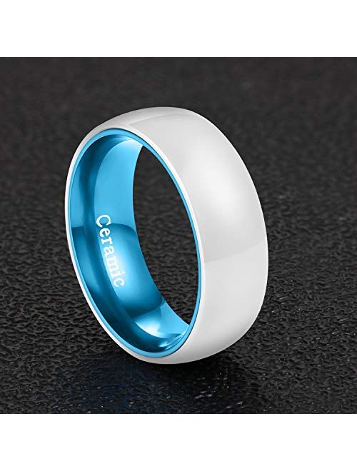 Poya Tungsten POYA White Ceramic Ring 6mm 8mm Wedding Band for Men Women Inlay Anodized Aluminum Liner Comfort Fit