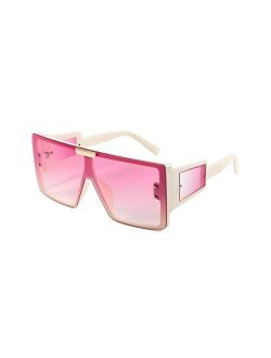 Square Oversized Flat Top Sunglasses With Side Lens Integrated For Women Men B4028