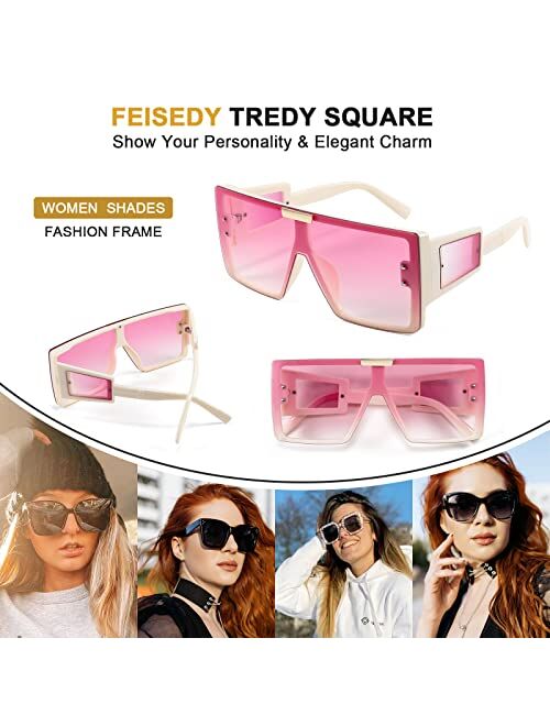 FEISEDY Square Oversized Flat Top Sunglasses With Side Lens Integrated For Women Men B4028