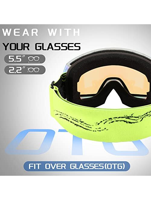 FEISEDY Ski Goggles OTG - Over Glasses Ski/Snowboard/Snowmobile Goggles for Men Women & Youth - 100% UV Protection B2960
