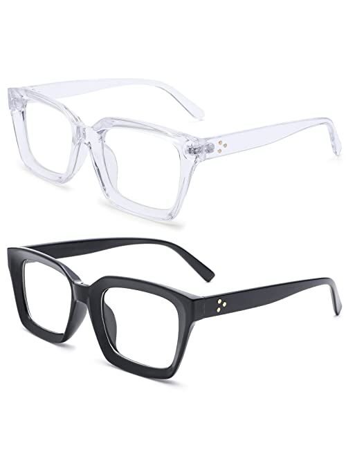 NULOOQ Fashion Vintage Square Non-prescription Clear Lens Glasses for Women Men, Thick Frame Fake Eyeglasses