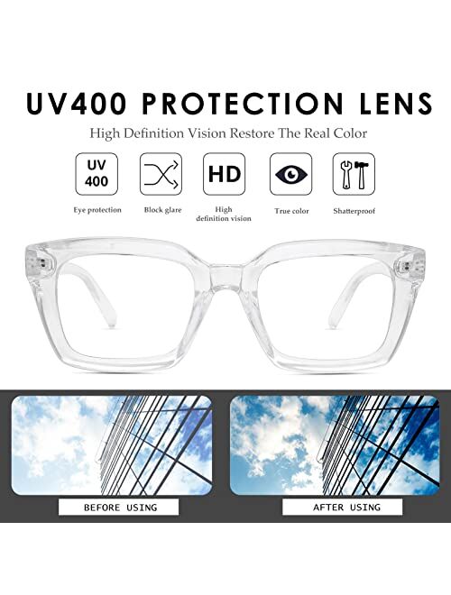 NULOOQ Fashion Vintage Square Non-prescription Clear Lens Glasses for Women Men, Thick Frame Fake Eyeglasses