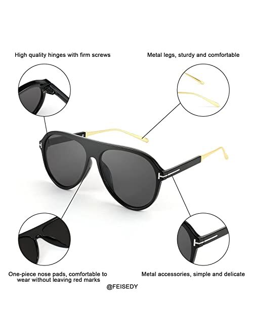 FEISEDY Retro 70s Pilot Sunglasses Oversized Classic Fantastically Vintage Round Sun Glasses for Women Men B2778