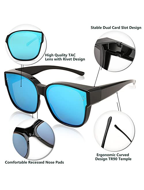 FEISEDY Women Men Polarized Fit Over Sunglasses Oversized Trendy Square Cat Eye Wear Over Prescription Glasses B2849