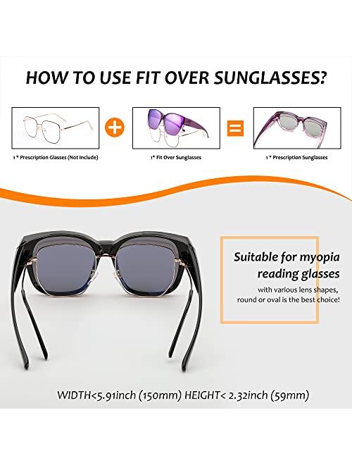 FEISEDY Women Men Polarized Fit Over Sunglasses Oversized Trendy Square Cat Eye Wear Over Prescription Glasses B2849
