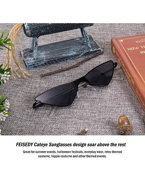 FEISEDY Small Cat Eye Sunglasses Women PUNK Party Metal ROCK Candy Color Glasses B2721