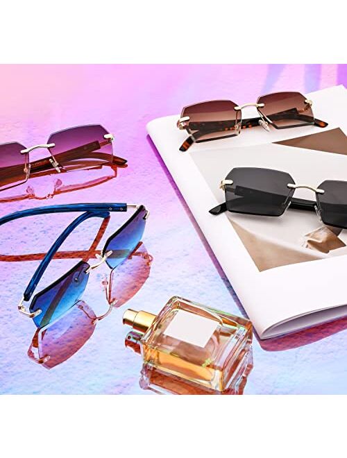 FEISEDY Retro Square Rimless Sunglasses for Women Men Fashion Frameless Diamond Cutting Lens Sun Glasses B2346