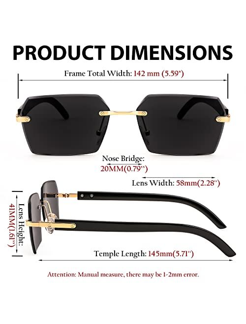 FEISEDY Retro Square Rimless Sunglasses for Women Men Fashion Frameless Diamond Cutting Lens Sun Glasses B2346