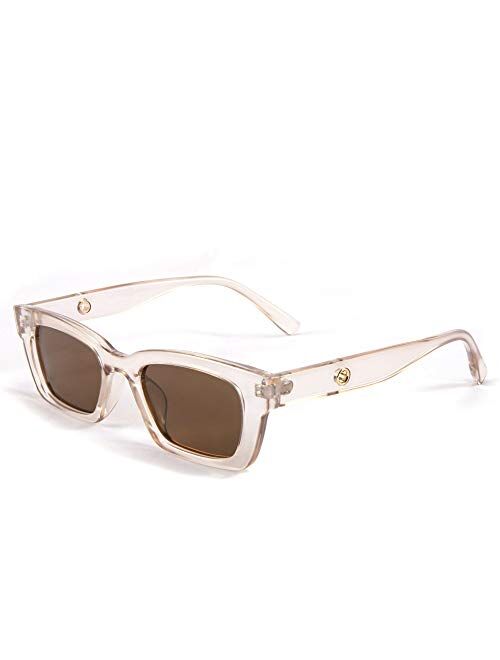 FEISEDY Retro Rectangular Polarized Sunglasses 90's Vintage Frame UV400 Protection for Women Men B2677