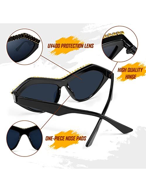 FEISEDY Fashion Cat Eye Diamond Sunglasses Women Retro Vintage Cateye Plastic Frame B2302