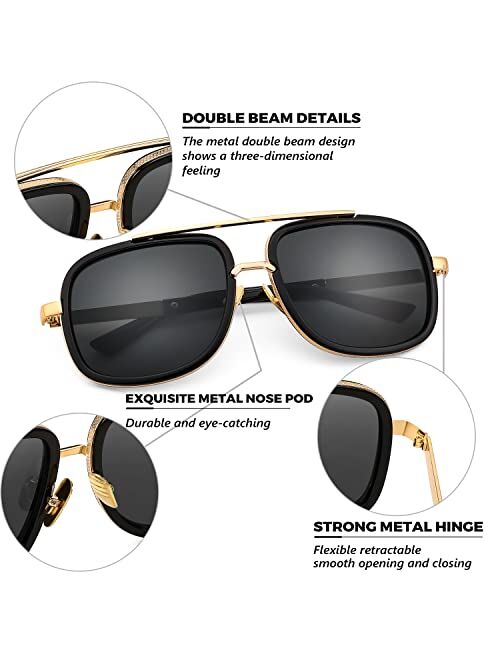 FEISEDY Retro Square Sunglasses Women Men Classic Trendy Polit Sun Glasses 70s Large Frame Metal Shades B2321