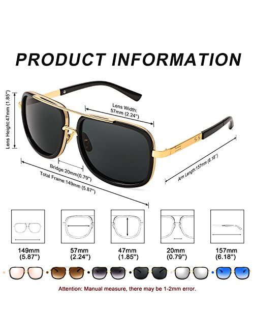 FEISEDY Retro Square Sunglasses Women Men Classic Trendy Polit Sun Glasses 70s Large Frame Metal Shades B2321