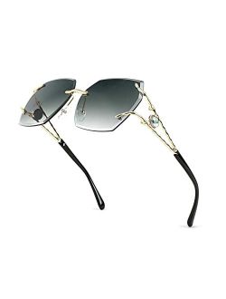 Women Rimless Oversized Sunglasses Trendy Square Diamond Cutting Lens Ladies Fashion Sun Glasses B2768