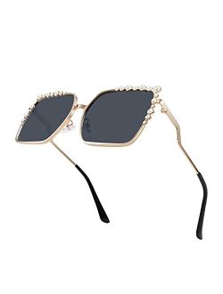 Women Oversized Square Sunglasses Pearl Design Ladies 2021 New Luxury Fashion Big Shades B2747