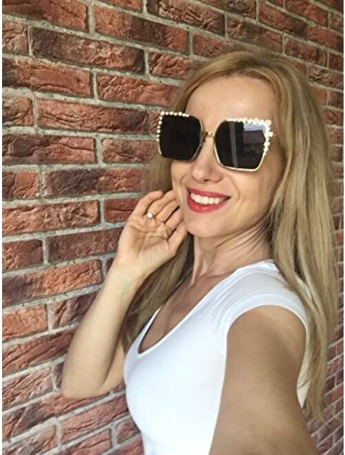 FEISEDY Women Oversized Square Sunglasses Pearl Design Ladies 2021 New Luxury Fashion Big Shades B2747