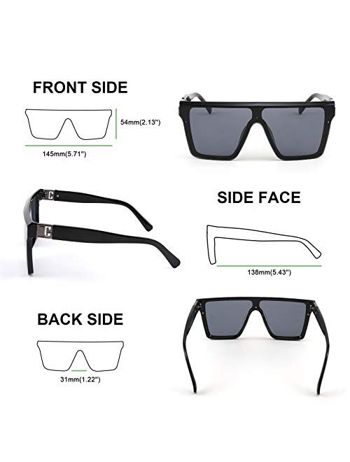 FEISEDY Oversized Flat Top Sunglasses Square Shades Thick Frame Man Woman B4021