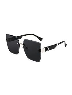 Trendy Square Rimless Sunglasses for Women Oversized Designer Style UV Protection Fashion Rectangle Glasses B9064