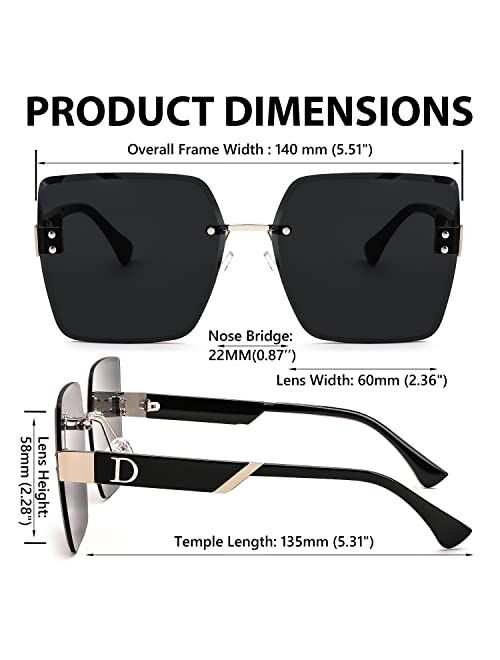 FEISEDY Trendy Square Rimless Sunglasses for Women Oversized Designer Style UV Protection Fashion Rectangle Glasses B9064