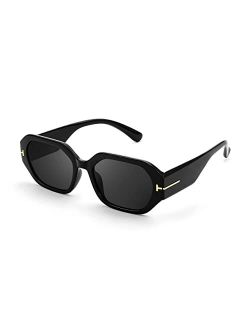 Retro Rectangle Sunglasses for Women Men Vintage Trendy Chunky Sun Glasses with Metal T-sign B2912
