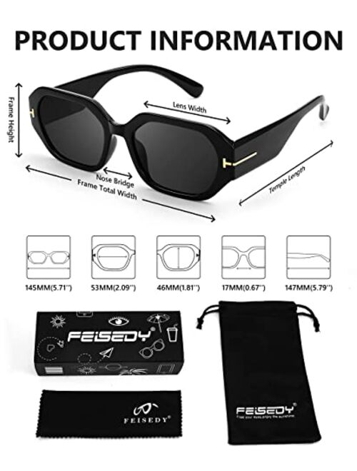 FEISEDY Retro Rectangle Sunglasses for Women Men Vintage Trendy Chunky Sun Glasses with Metal T-sign B2912