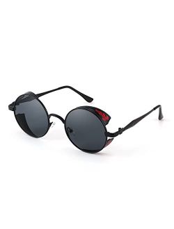 Retro Steampunk Polarized Sunglasses Round Metal Frame Gothic Shades Design Men Women B2820