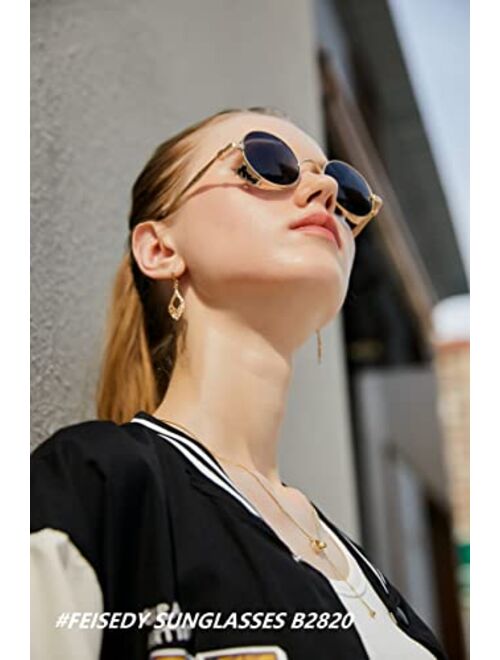 FEISEDY Retro Steampunk Polarized Sunglasses Round Metal Frame Gothic Shades Design Men Women B2820