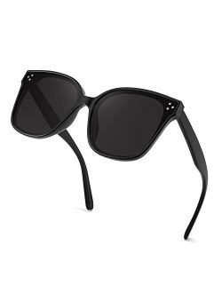 Retro Square Polarized Sunglasses Women Men Vintage Minimalist Shades B2600(Obsidian,60mm)