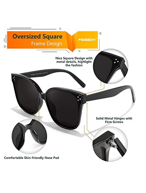 FEISEDY Retro Square Polarized Sunglasses Women Men Vintage Minimalist Shades B2600(Obsidian,60mm)