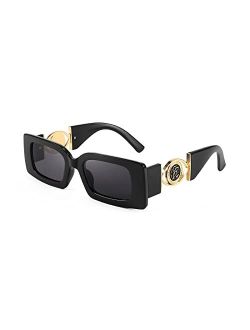 Trendy Small Rectangle Sunglasses 90s Retro Chunky Frame Square Metal Sun Glasses for Women Men B2890