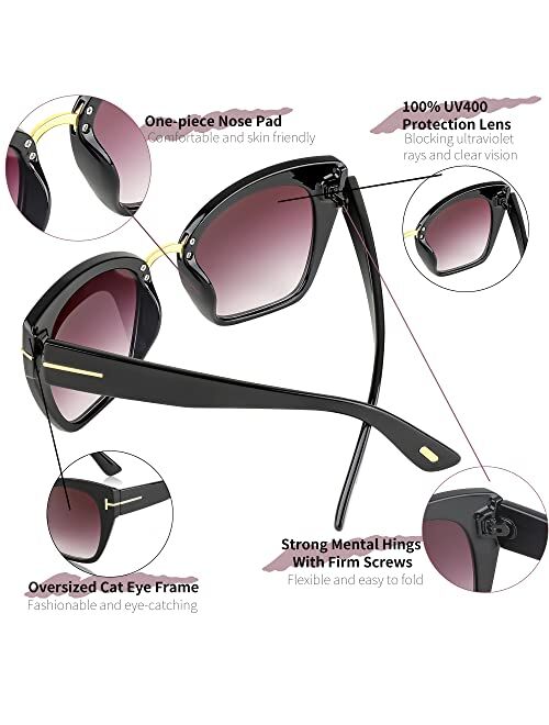 FEISEDY Retro Oversized Cateye Sunglasses for Women Vintage Trendy Cat Eye Shades B2576